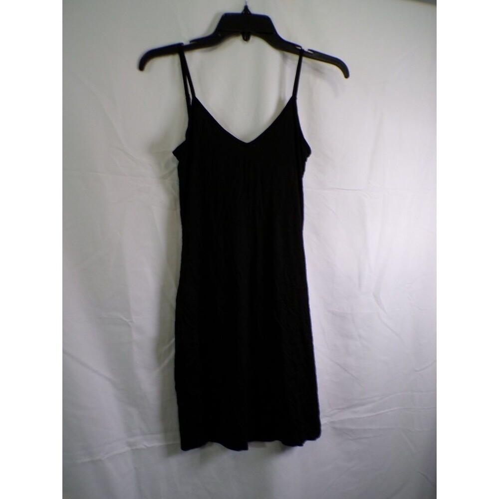 Womens Black XS Rayon Spaghetti Strap Slip Dress V Neck